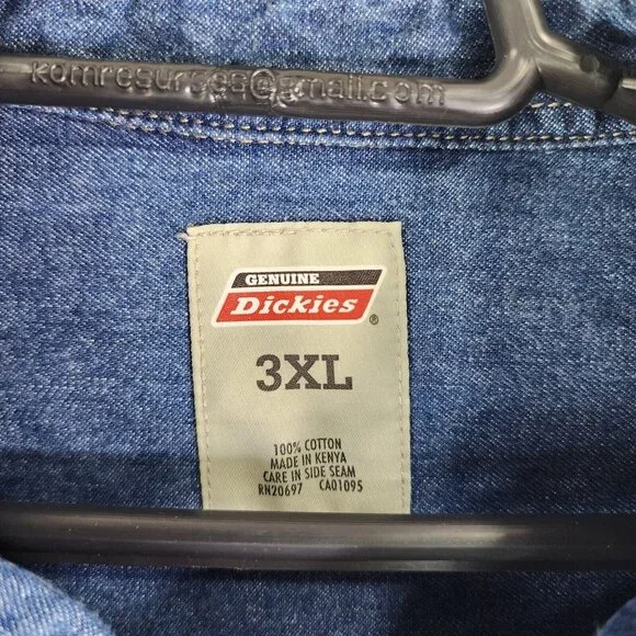 Mens Dickies Blue Denim Jean Jacket Button Down 100% Cotton Long Sleeve Size 3XL - Picture 6 of 11
